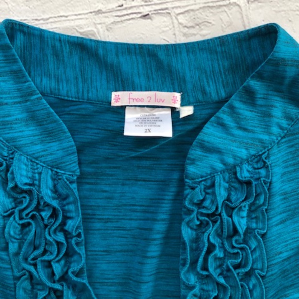 Free 2 Luv Turquoise Ruffle Top, 2X - Picture 7 of 7